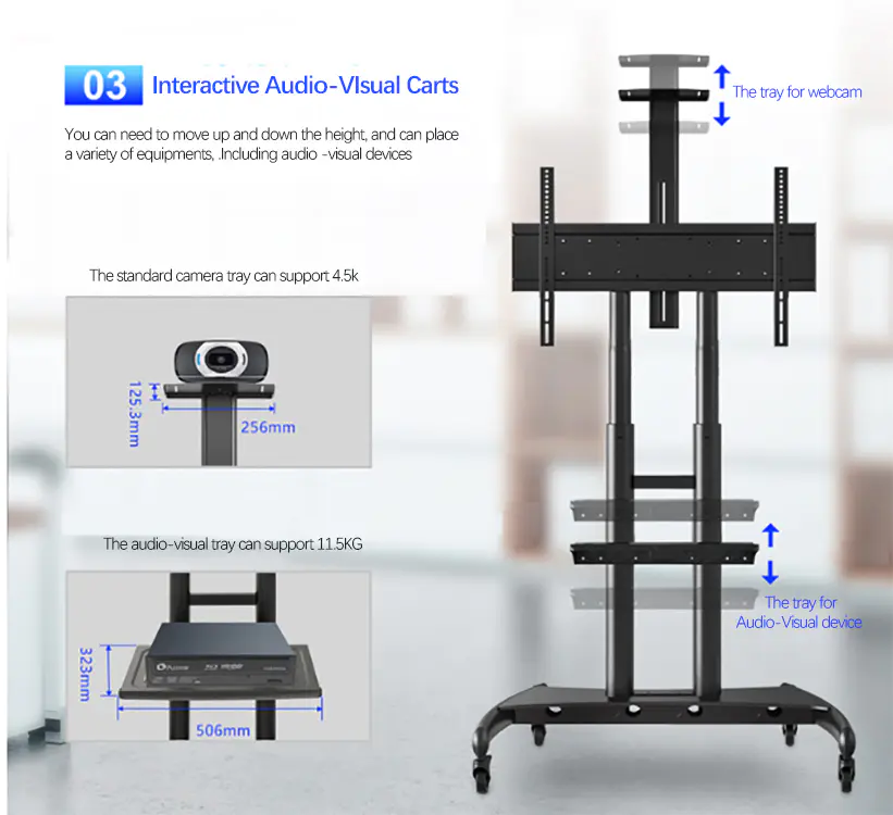 Wholesale Price Mobile Free Standing Bracket TV Cart Stand TVs Monitor Mount