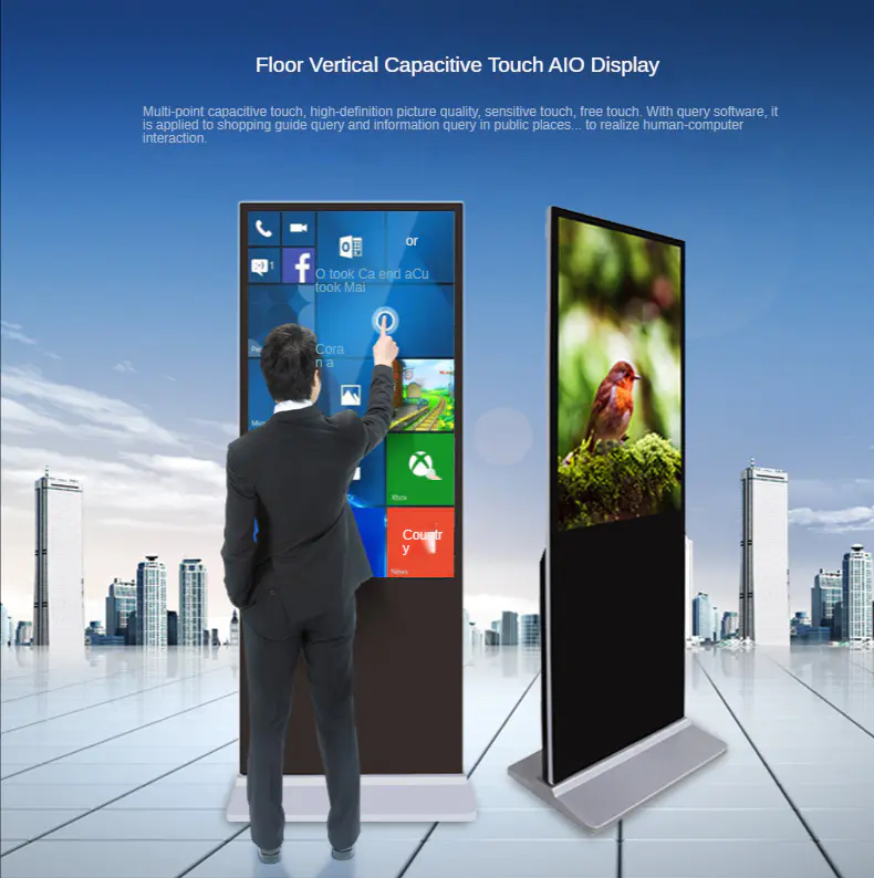 55inch Floor Standing All-in-one Lcd Touch Screen Wifi Vertical Digital Signage Kiosk Lcd Display