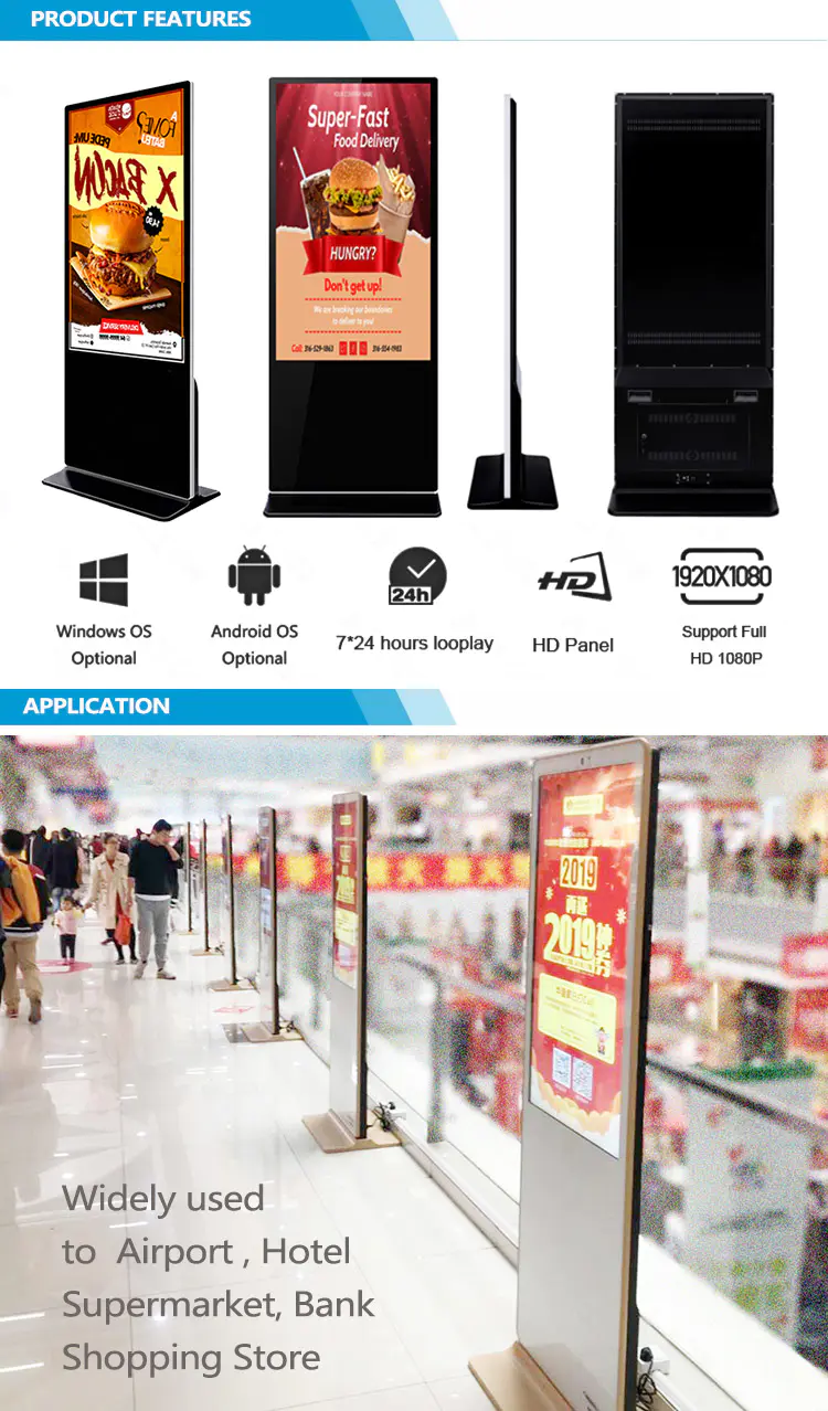 4K Display Standing Exhibition Hall Poster 55 Inch 700cd Advertising Lcd Touch Screen Digital Signage Ad