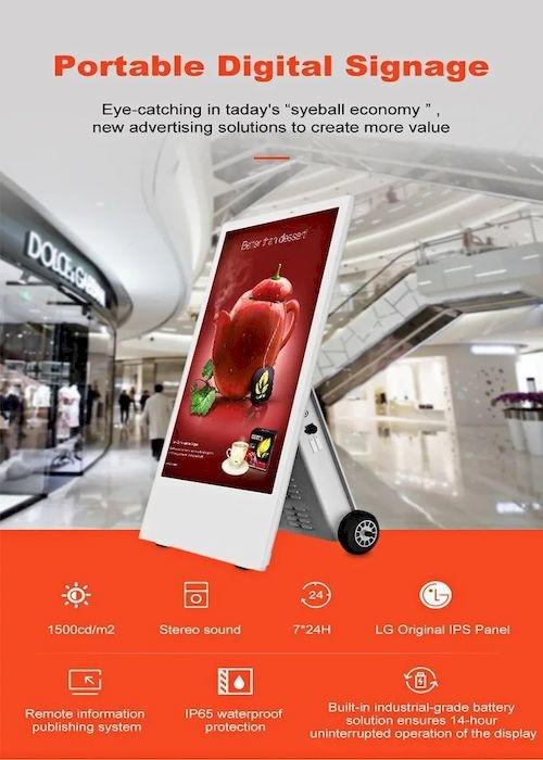 Customized 43 inch Portable Digital Signage Battery Outdoor Airport Advertising Display Touch Screen Kiosk