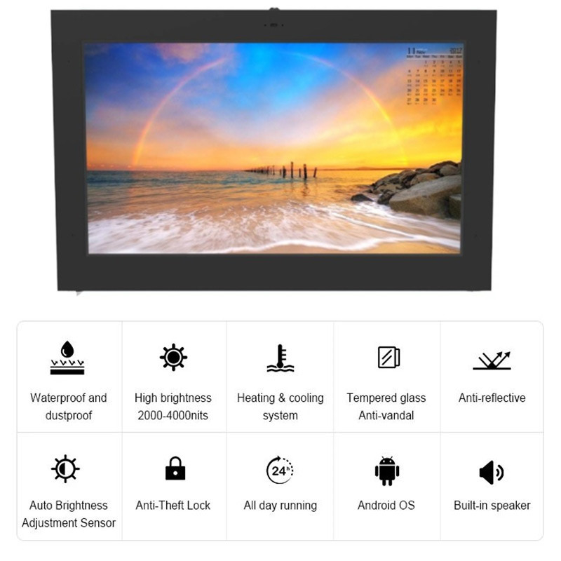Wall Mount Outdoor Digital Advertising Display Screen 43 inch Anti-lighting Screen Advertising Waterproof Outdoor LCD Display